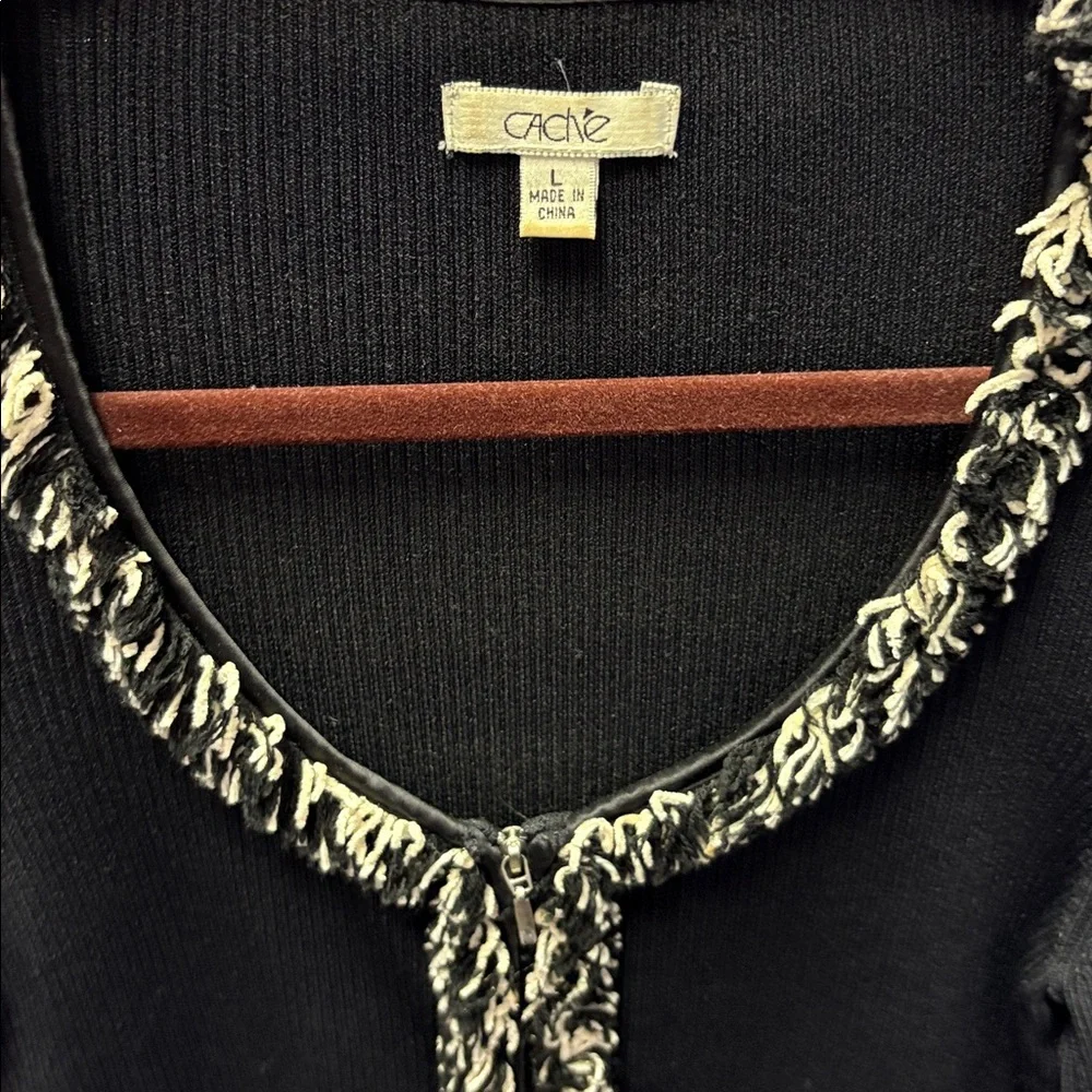 Cache brand - Woman sweater zip up with stretch fringe trim cardigan size L - Picture 2 of 10